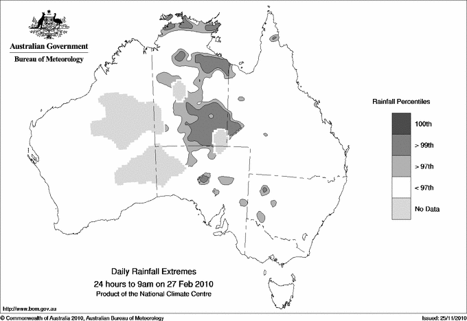 Australian daily rainfall extreme area maps