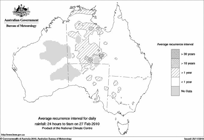 Australian daily rainfall average recurrence interval maps