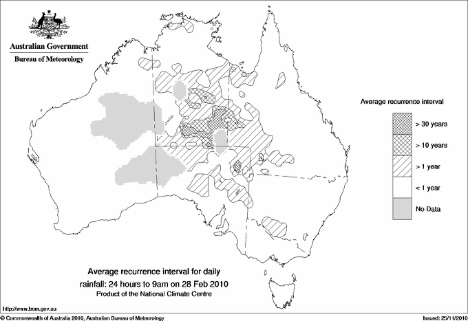 Australian daily rainfall average recurrence interval maps