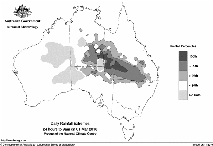 Australian daily rainfall extreme area maps