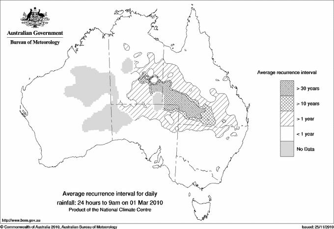 Australian daily rainfall average recurrence interval maps