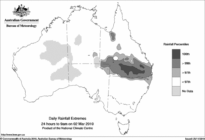 Australian daily rainfall extreme area maps