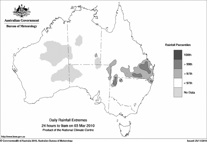 Australian daily rainfall extreme area maps