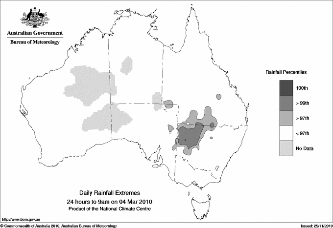 Australian daily rainfall extreme area maps