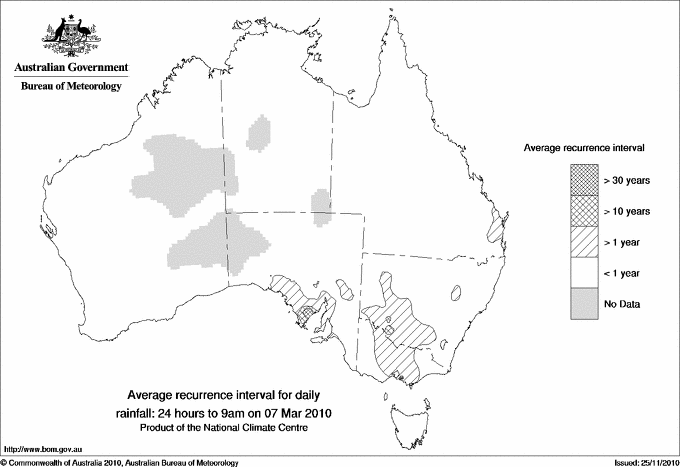 Australian daily rainfall average recurrence interval maps