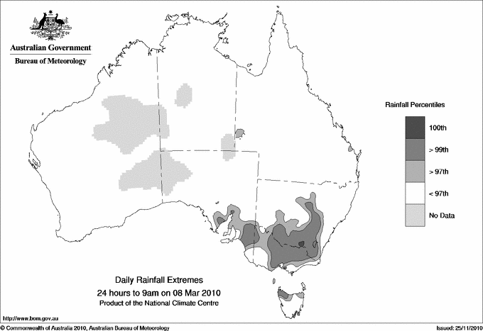 Australian daily rainfall extreme area maps