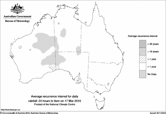 Australian daily rainfall average recurrence interval maps