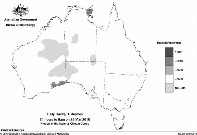 Australian daily rainfall extreme area maps