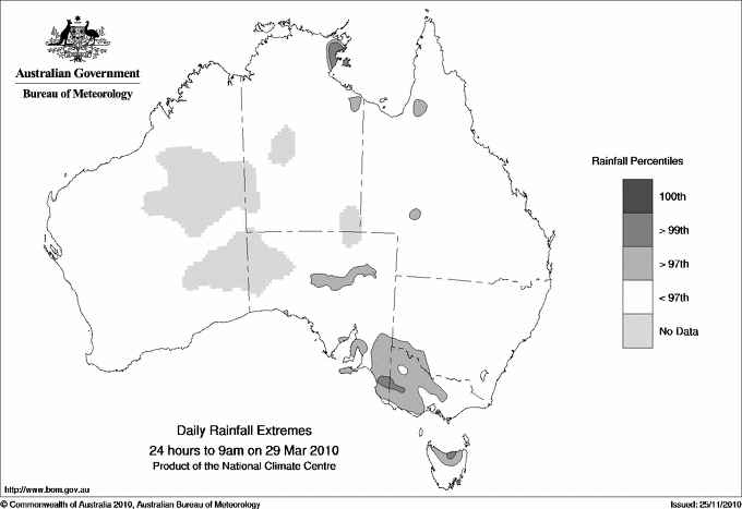Australian daily rainfall extreme area maps