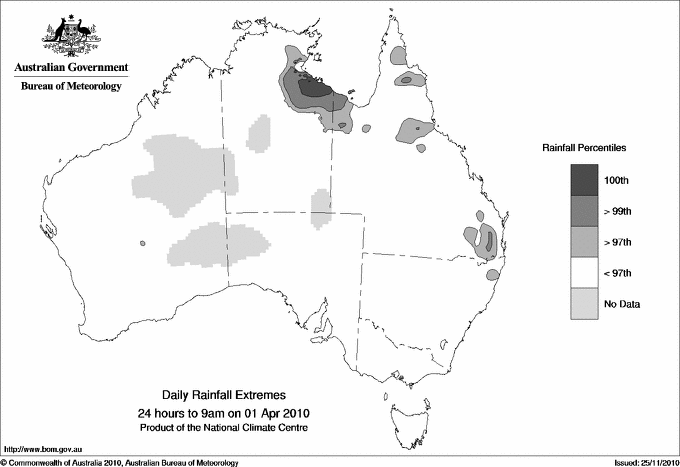 Australian daily rainfall extreme area maps