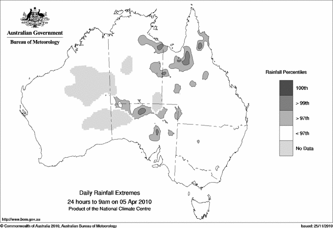 Australian daily rainfall extreme area maps
