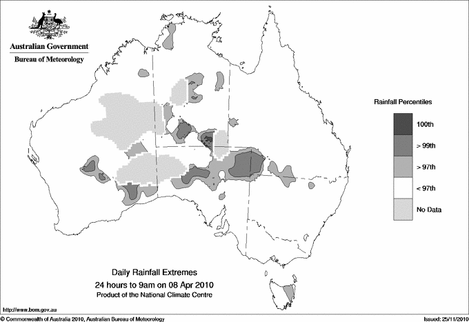 Australian daily rainfall extreme area maps