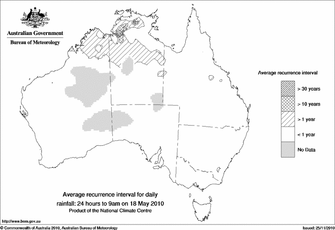 Australian daily rainfall average recurrence interval maps