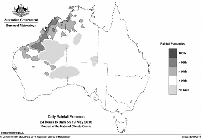 Australian daily rainfall extreme area maps