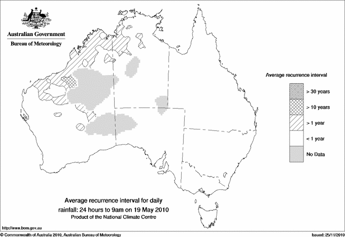 Australian daily rainfall average recurrence interval maps