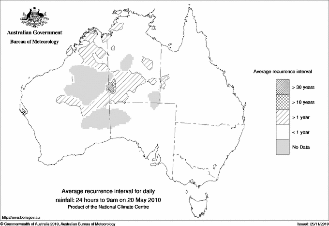 Australian daily rainfall average recurrence interval maps