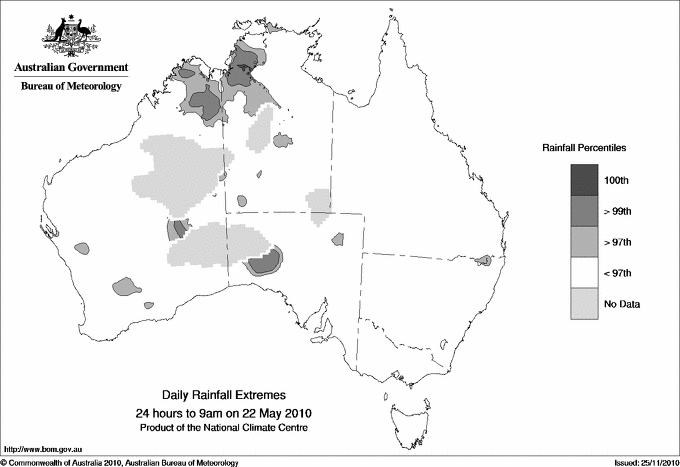 Australian daily rainfall extreme area maps