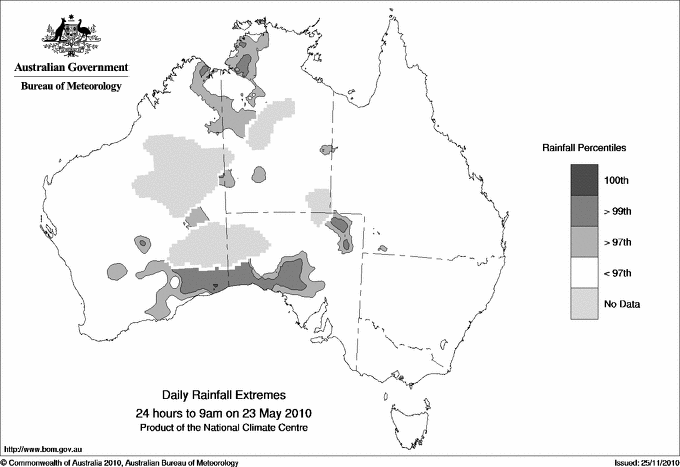 Australian daily rainfall extreme area maps