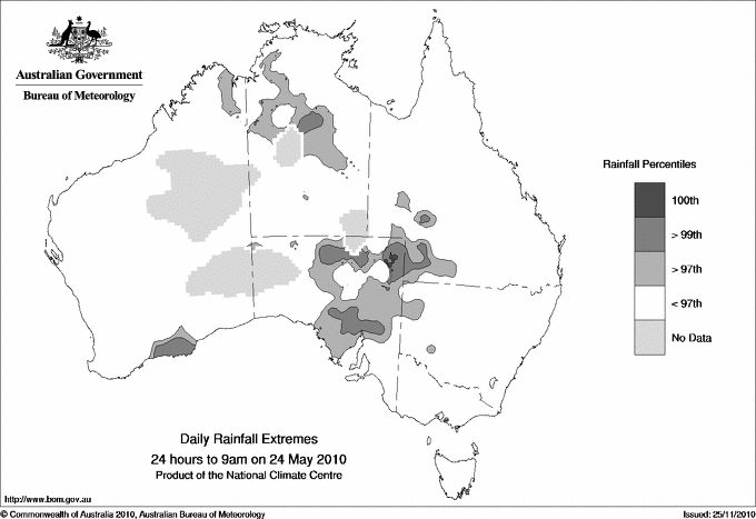 Australian daily rainfall extreme area maps