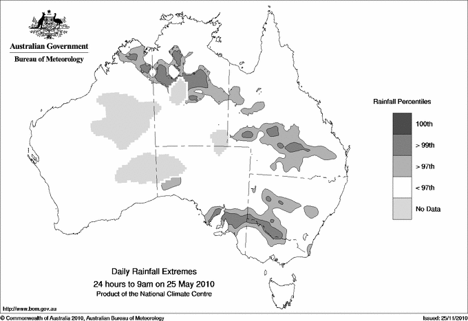 Australian daily rainfall extreme area maps