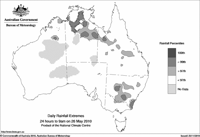 Australian daily rainfall extreme area maps