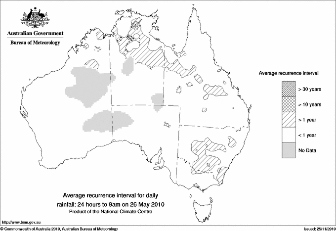 Australian daily rainfall average recurrence interval maps