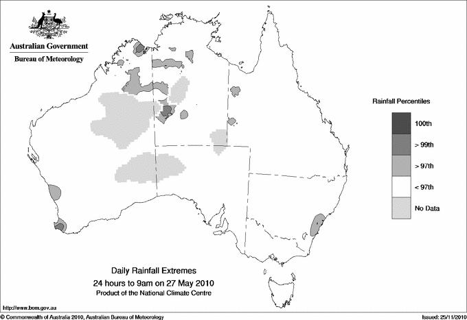 Australian daily rainfall extreme area maps