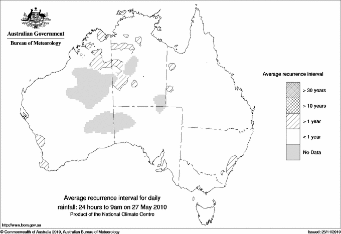 Australian daily rainfall average recurrence interval maps