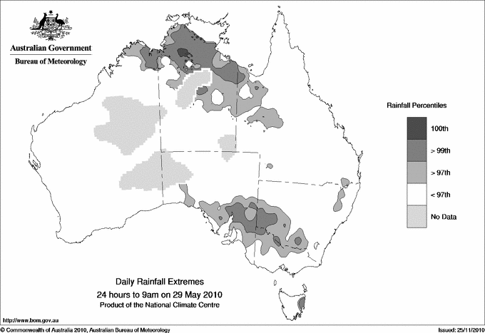 Australian daily rainfall extreme area maps