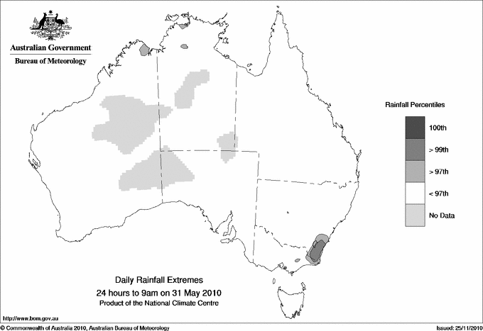 Australian daily rainfall extreme area maps