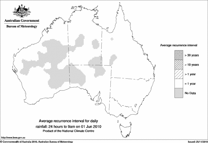Australian daily rainfall average recurrence interval maps