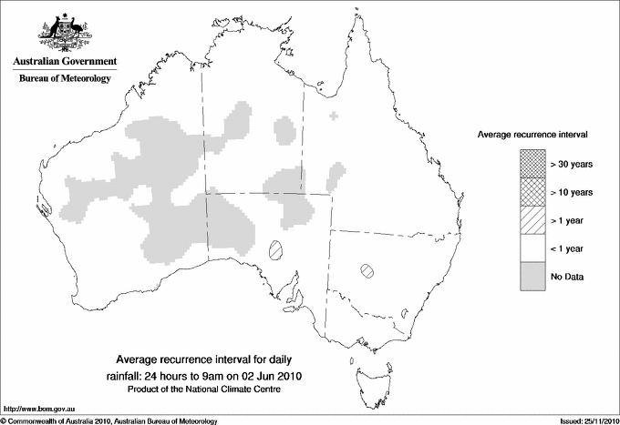 Australian daily rainfall average recurrence interval maps