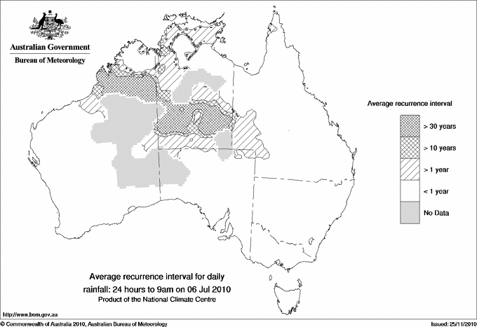 Australian daily rainfall average recurrence interval maps