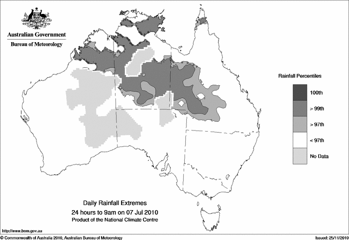 Australian daily rainfall extreme area maps