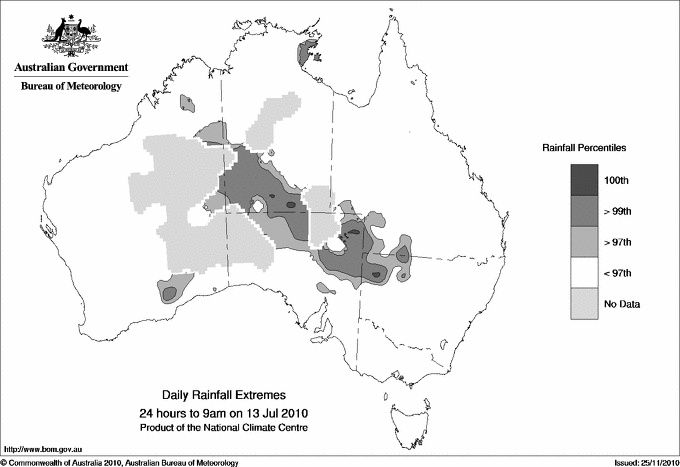 Australian daily rainfall extreme area maps