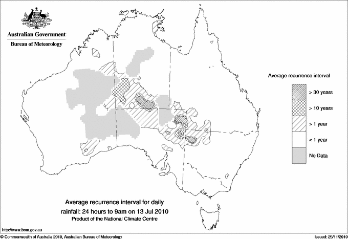 Australian daily rainfall average recurrence interval maps