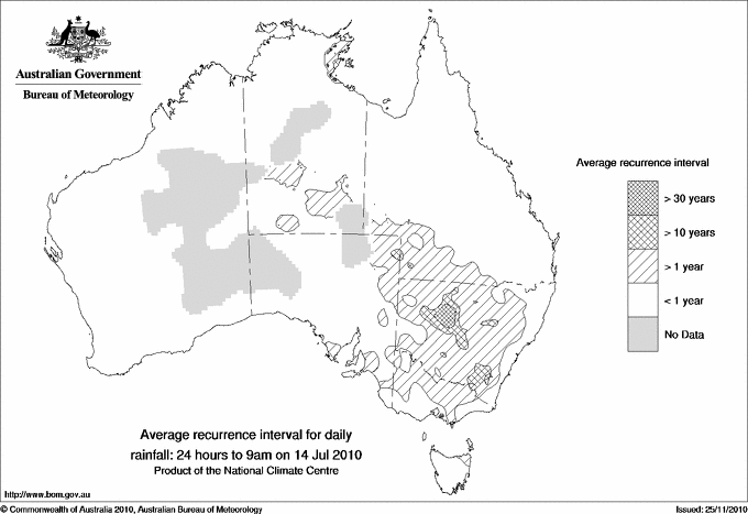 Australian daily rainfall average recurrence interval maps