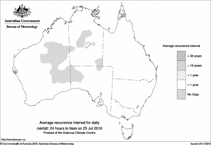 Australian daily rainfall average recurrence interval maps