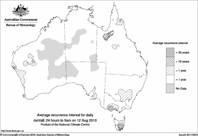 Australian daily rainfall average recurrence interval maps
