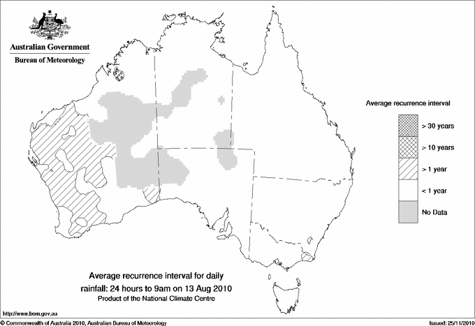 Australian daily rainfall average recurrence interval maps