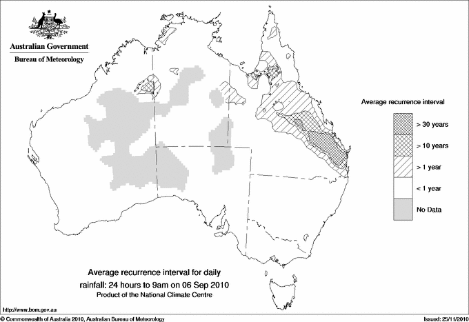 Australian daily rainfall average recurrence interval maps