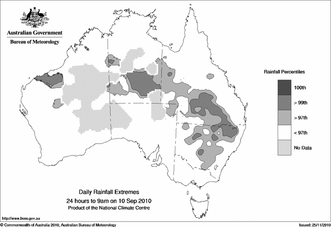 Australian daily rainfall extreme area maps