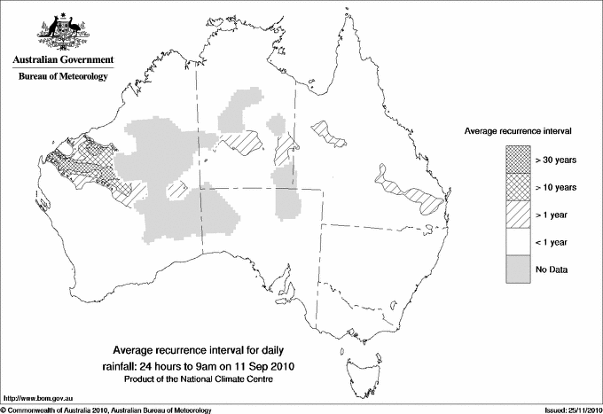 Australian daily rainfall average recurrence interval maps