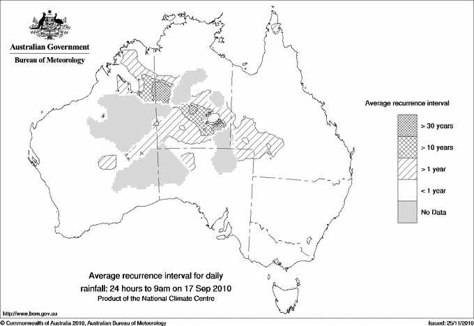 Australian daily rainfall average recurrence interval maps