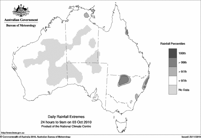 Australian daily rainfall extreme area maps
