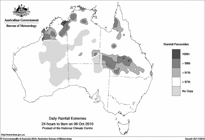 Australian daily rainfall extreme area maps
