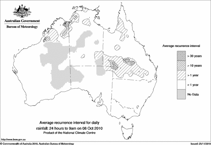 Australian daily rainfall average recurrence interval maps