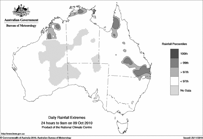 Australian daily rainfall extreme area maps