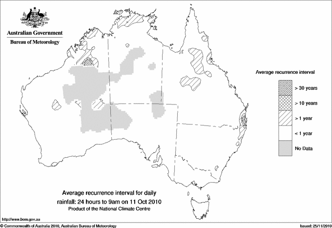 Australian daily rainfall average recurrence interval maps