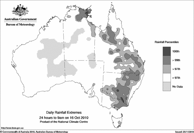 Australian daily rainfall extreme area maps